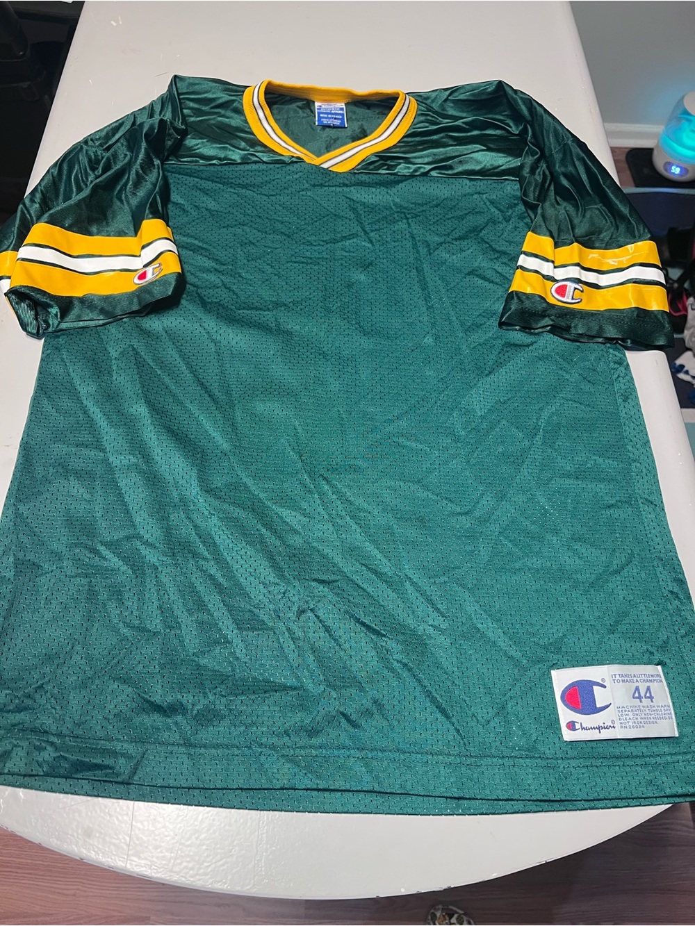 Champion mens blank Green Jersey Top with Yellow & White Trim